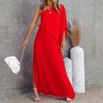Fashion Dress Slant Collar Off Shoulder Side Slit Temperament Long Skirt Women
