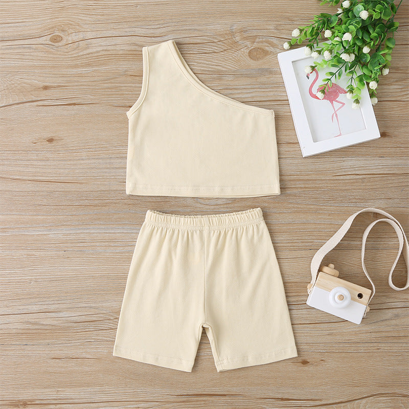 Baby Girl Fashion Cotton Sleeveless Off Shoulder Vest Top Shorts Set