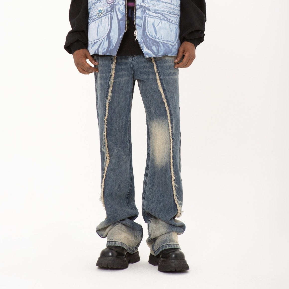 New Real Shot American Street Fashion Washed Denim Trousers