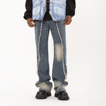New Real Shot American Street Fashion Washed Denim Trousers