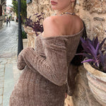 Vintage Women's Bra Wrap Hip Skirt Sexy Off Shoulder Long Sleeve Dress