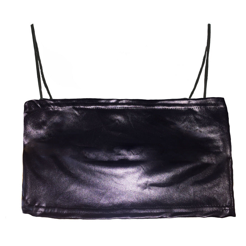 Chest Wrap Camisole Tube Tight Slimming Imitation Leather Off-shoulder Top