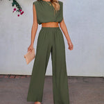 Women Solid Color Sleeveless Top And Long Pants 2-Piece Set For Vacation