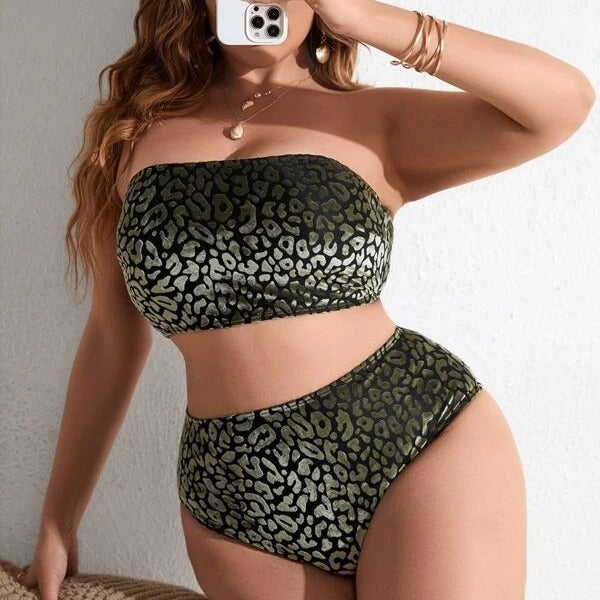 Plus Size Women's High Waist Split Bikini Swimsuit