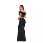 Ostrich Feather Off-shoulder Fishtail Dress Two-piece Set