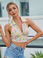 Women's Lapel Wrap Cropped Off Shoulder Top