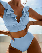 Women's Flounced V-neck Split Swimsuit High Waist Split Bikini