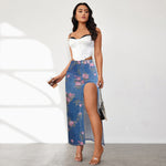 High Slit Denim Skirt Women's Washed Solid Color Midi Skirt