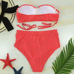 Swimsuit Split Polka Dot High Waist Underwire Lace Bikini