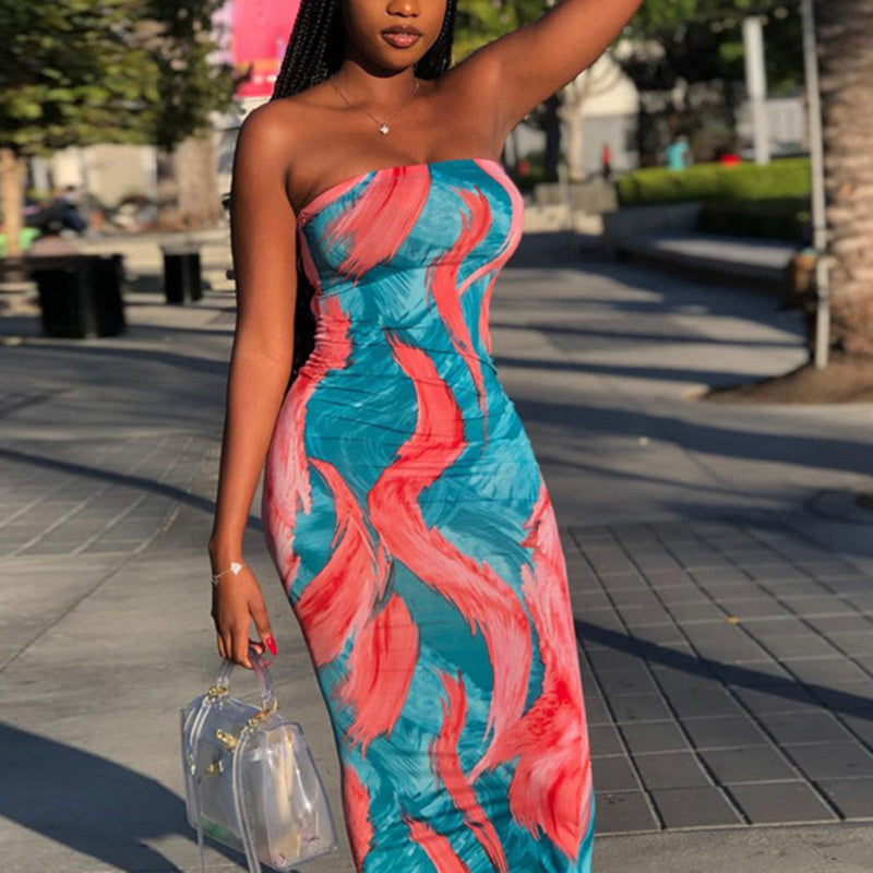 Colorful Tie-Dye Off-Shoulder Wrap Dress