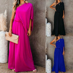 Fashion Dress Slant Collar Off Shoulder Side Slit Temperament Long Skirt Women
