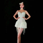 Women's Fashion White Beaded Tube Top Wrap Skinny Skirt