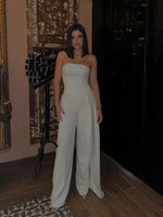 White Tube Top With Irregular Hem & High-waisted Pants Suit
