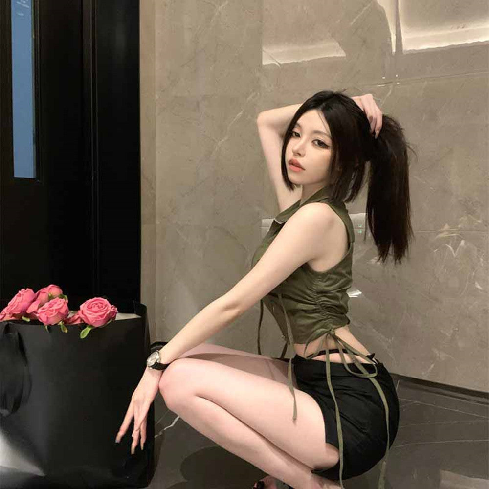 Vest Pocket Sleeveless Top With Lapels