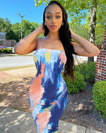 Colorful Tie-Dye Off-Shoulder Wrap Dress