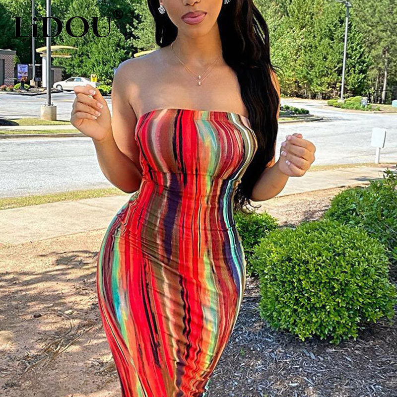 Colorful Tie-Dye Off-Shoulder Wrap Dress