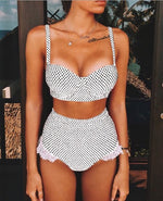 Swimsuit Split Polka Dot High Waist Underwire Lace Bikini