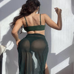 Bikini Three Piece Split Swimsuit Mesh High Waist Conservative