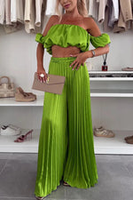 Women's Fashion Satin Tube Top Wide Leg Pants Suit