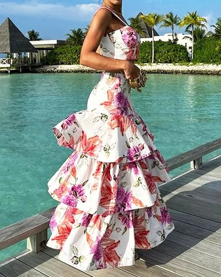 Fashion Vacation Casual Printed Vest Skirt Two-piece Set