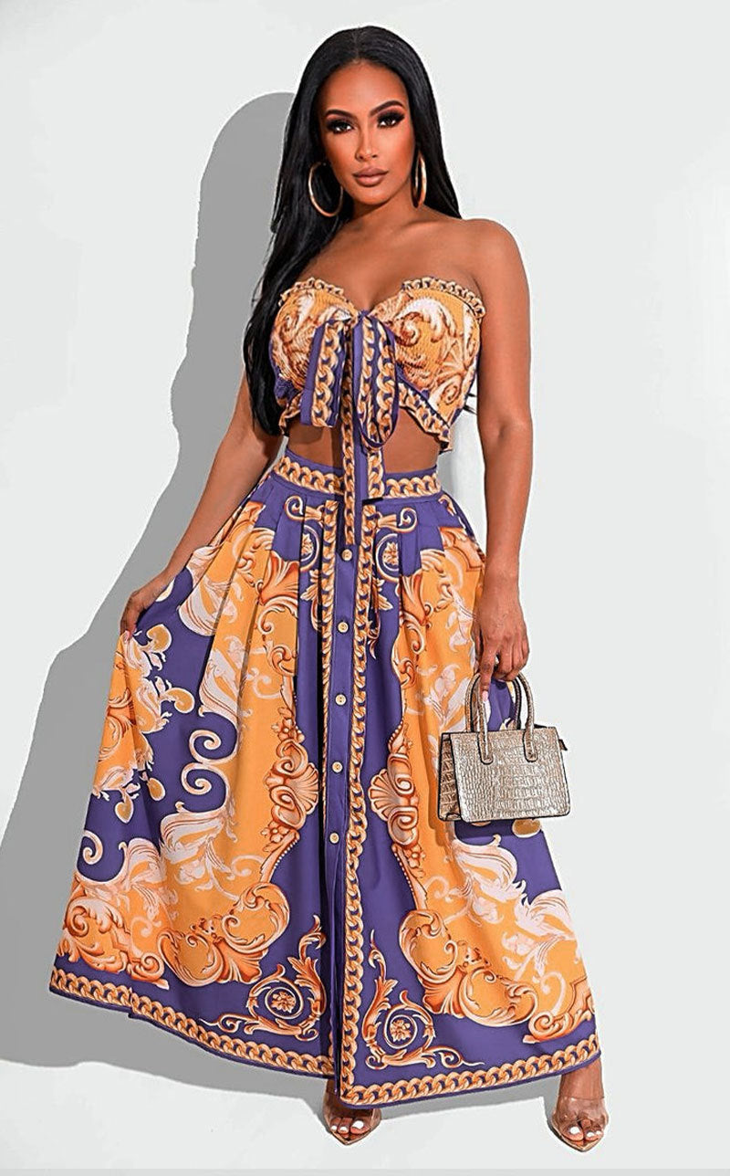 Women's Fashion Casual Top Skirt Two Piece Set