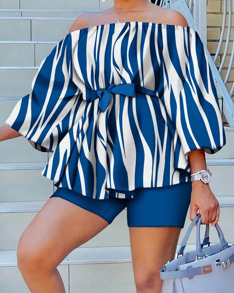 Women's Off Shoulder Fashion Print Set