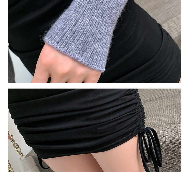 Two-piece Knitted Top Wrap Hip Suspender Skirt