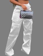 Fashion Casual Zipper Solid Color Multi-pocket Straight-leg Pants