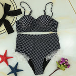 Swimsuit Split Polka Dot High Waist Underwire Lace Bikini