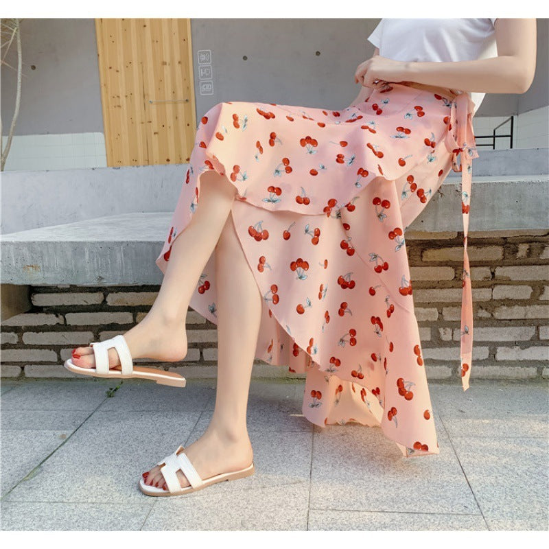 Vacation Style Floral Skirt Chiffon Dress Skirt One-piece Ruffled