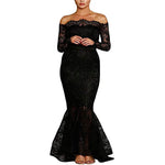 Slim lace off-the-shoulder fishtail wrap dress