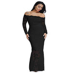 Slim lace off-the-shoulder fishtail wrap dress
