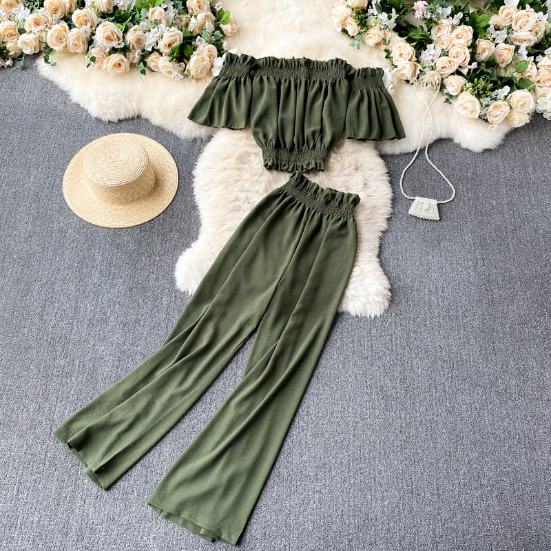Wide Leg Pants Tube Top Off Shoulder Two Piece Set