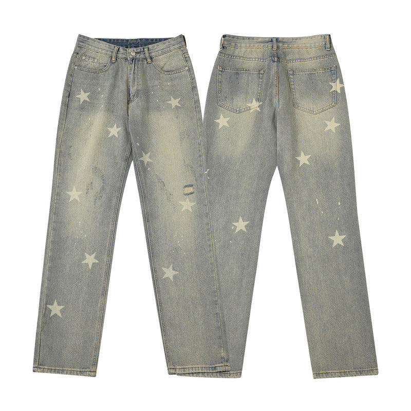 Fashion XINGX Printed Washed Jeans Men