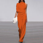 Solid Color One-Shoulder Pile Collar Jumpsuit