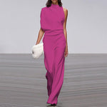 Solid Color One-Shoulder Pile Collar Jumpsuit