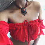 Off-waist Off-shoulder Short-sleeved Chest Wrap T-shirt