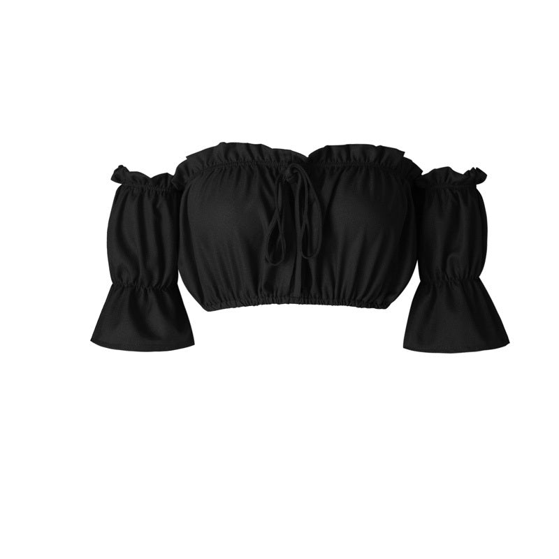 Off-waist Off-shoulder Short-sleeved Chest Wrap T-shirt