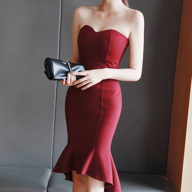Off-The-Shoulder One-Word Neck Wrap Breast Dress Women Skirt