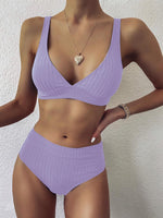 High Waist Solid Color Bikini Split Swimsuit