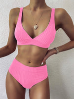 High Waist Solid Color Bikini Split Swimsuit