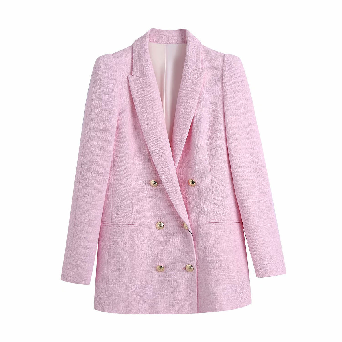 Lapel Long Sleeve Double Breasted Design Textured Casual Blazer