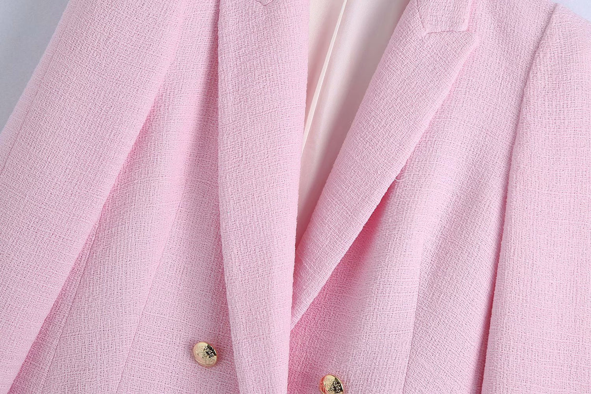 Lapel Long Sleeve Double Breasted Design Textured Casual Blazer