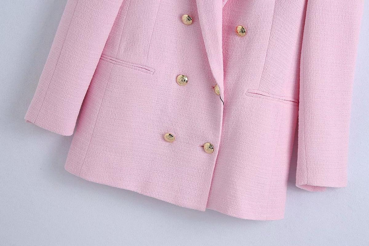 Lapel Long Sleeve Double Breasted Design Textured Casual Blazer