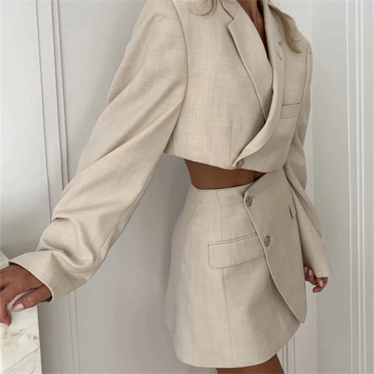 Fashion Two-Piece Suit With One-Piece Wrap A-Line Skirt