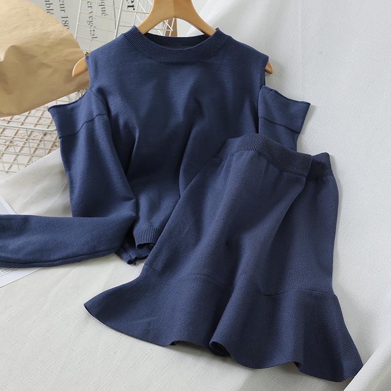 Knitted Off-Shoulder Top Mermaid Skirt Women's Clothing