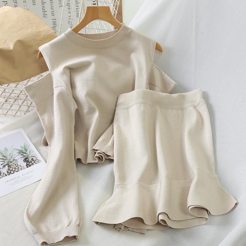 Knitted Off-Shoulder Top Mermaid Skirt Women's Clothing