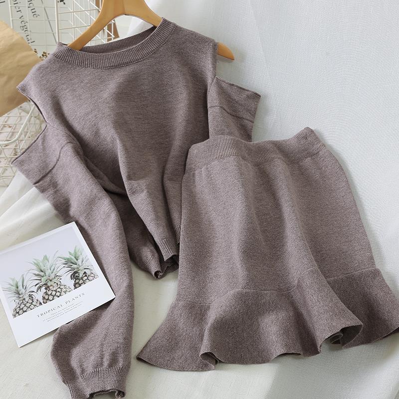 Knitted Off-Shoulder Top Mermaid Skirt Women's Clothing