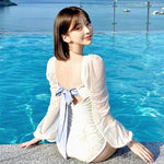 Sisters Pure White Goddess Conservative One-piece Halter Skirt Hot Spring Vacation Swimsuit Women
