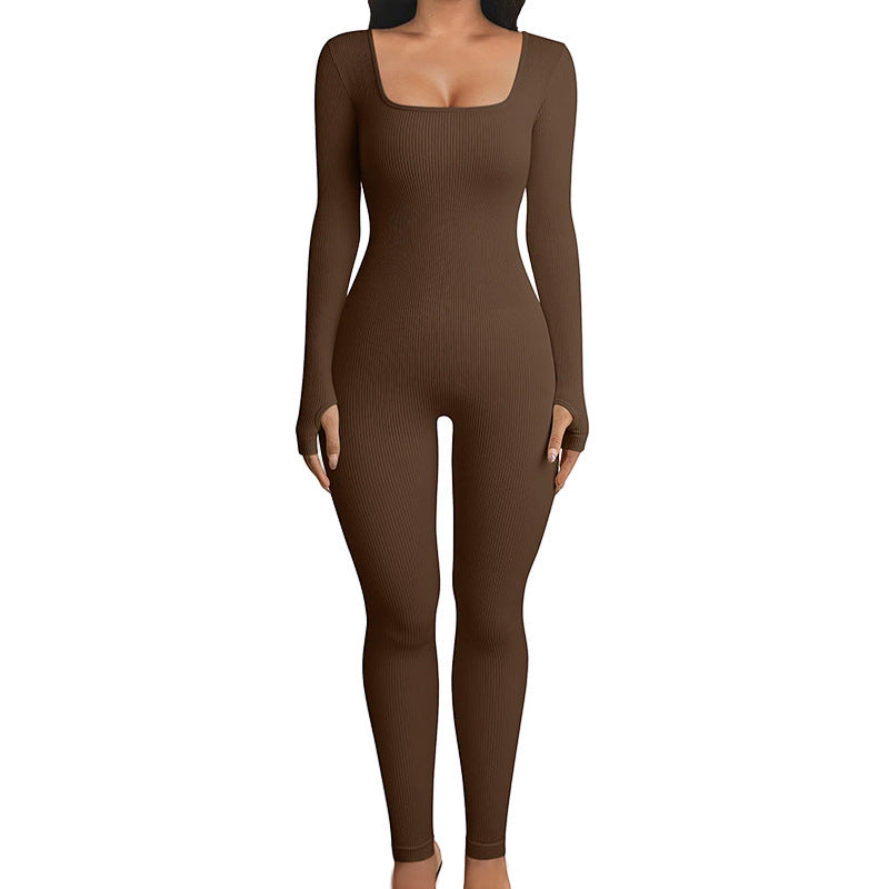 Seamless Double-layer Jumpsuit Long-sleeved Body Shaper Hip Lifting Yoga Jumpsuit Sports Jumpsuit Bodysuits